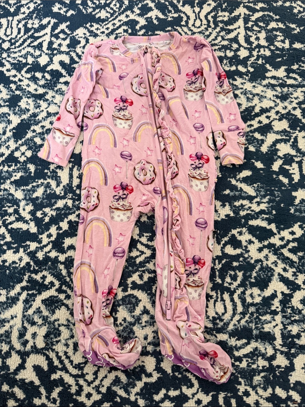 Lev Baby Della Donut Ruffled Zippered Footie Outfit / Pajamas - 6-9 Months